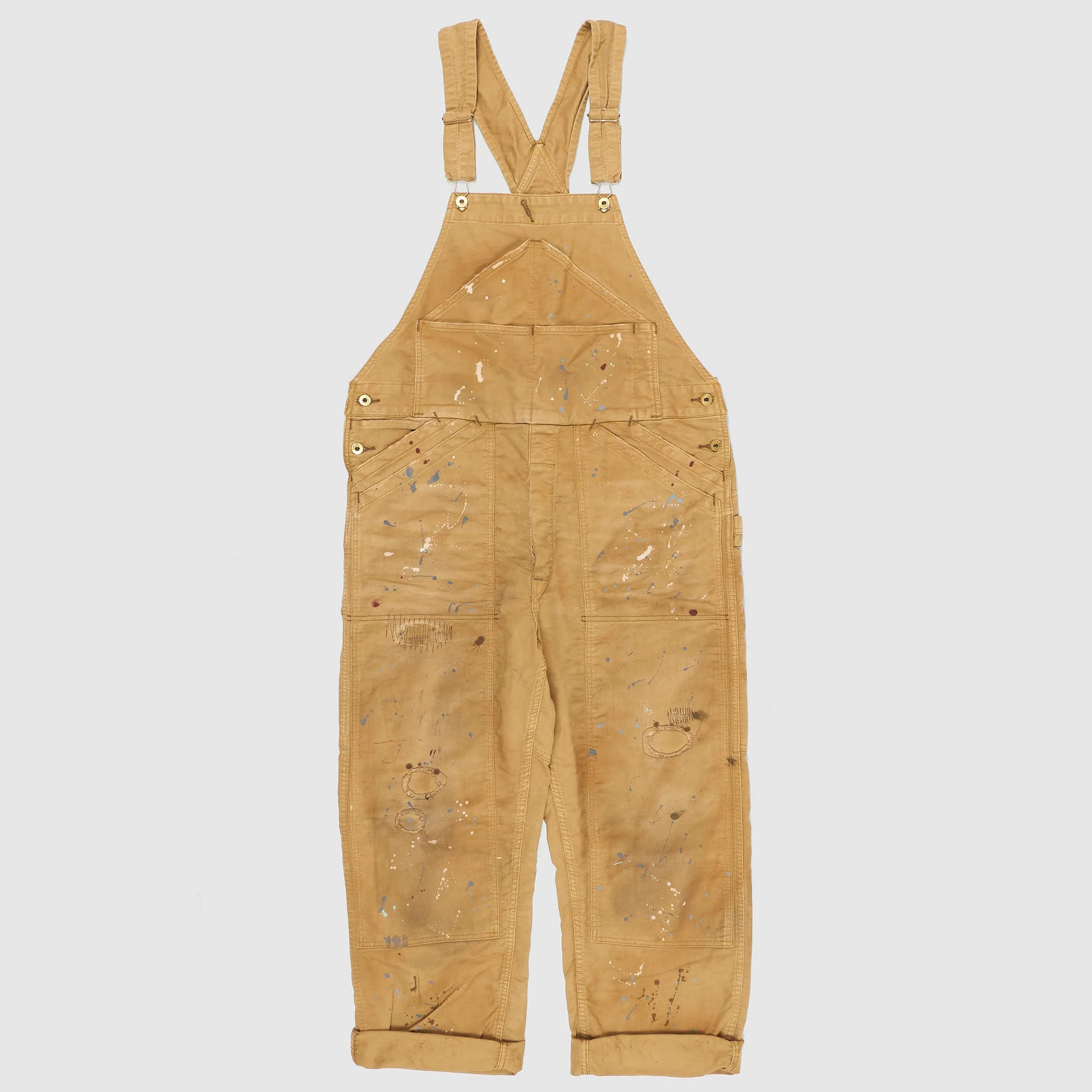 Double RL Brown Duck Canvas Bib Overall Paint-Splattered - 1