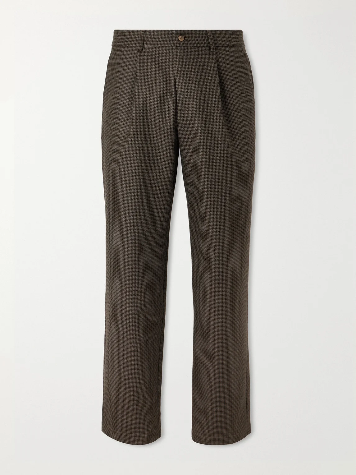 Straight-Leg Pleated Puppytooth Wool-Flannel Trousers - 1