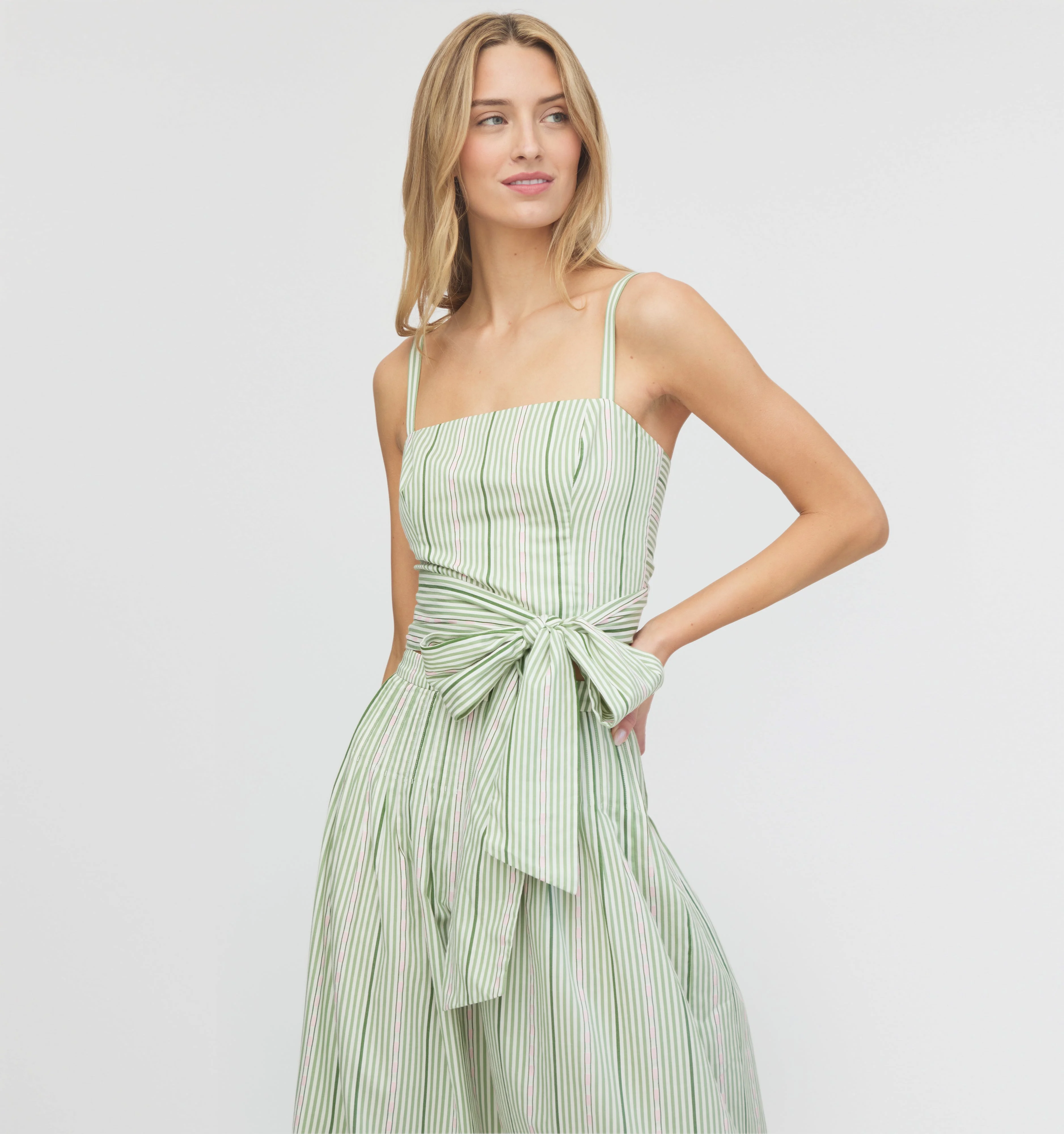 The Miranda Top - Green Jacquard Stripe - 1