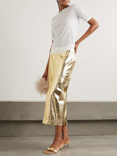 Johanna Ortiz + NET SUSTAIN paneled metallic crinkled-leather midi skirt outlook