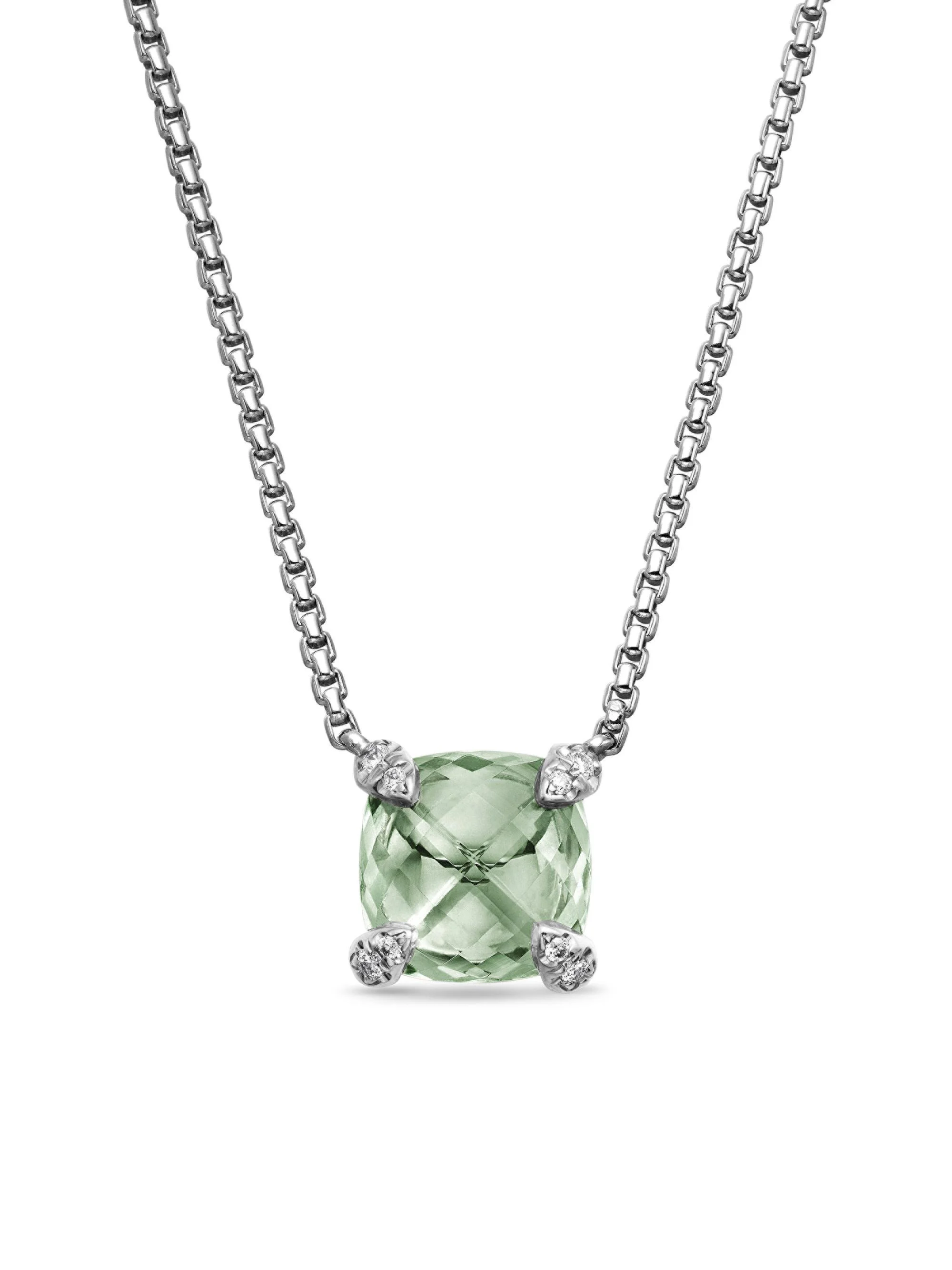 Women's Petite Chatelaine Pendant Necklace with Pave Diamonds - Prasiolite - 1