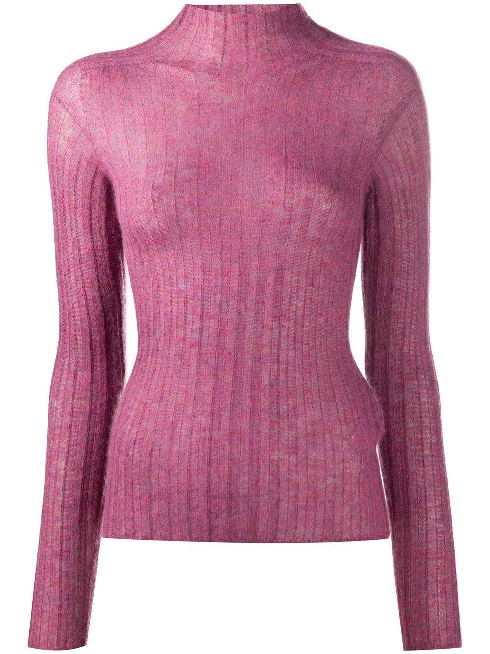   LADIES HIGH NECK KNIT TOP PINK   - 1