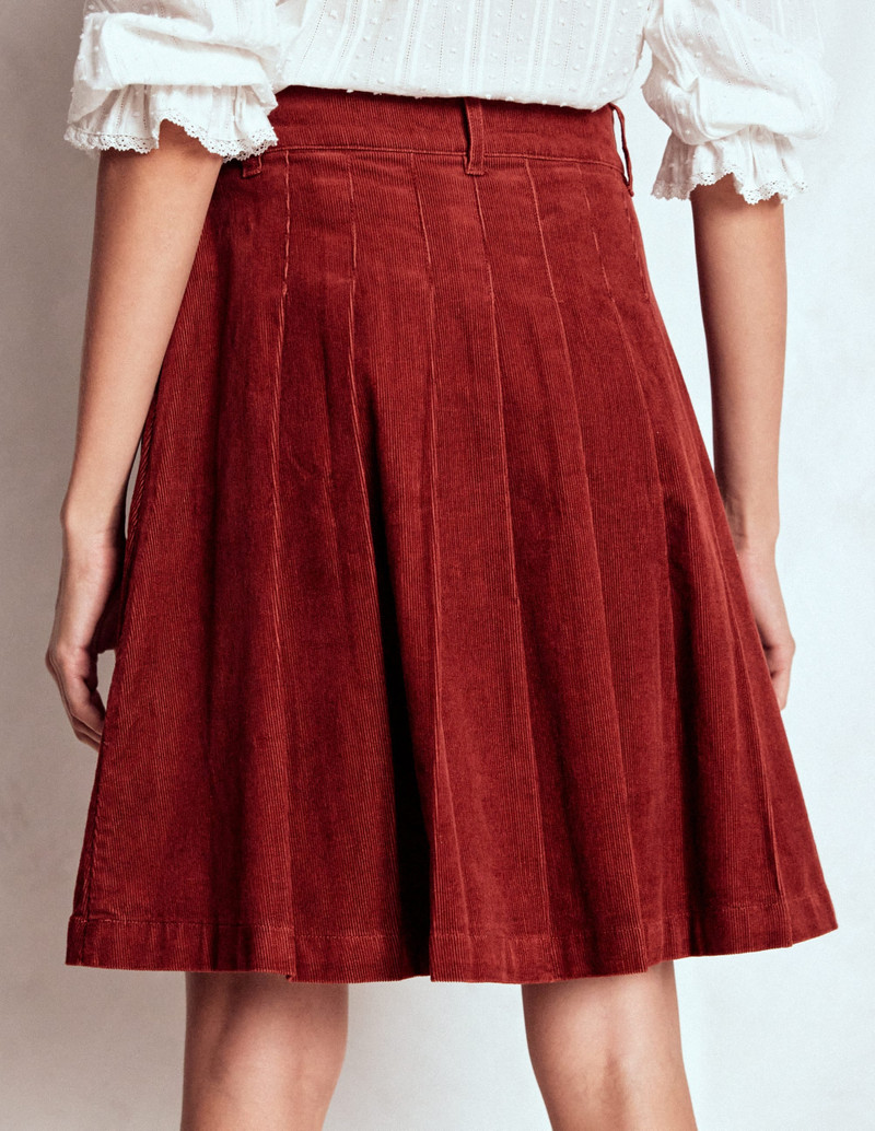 Pleated Cord Skirt-Fired Brick 4