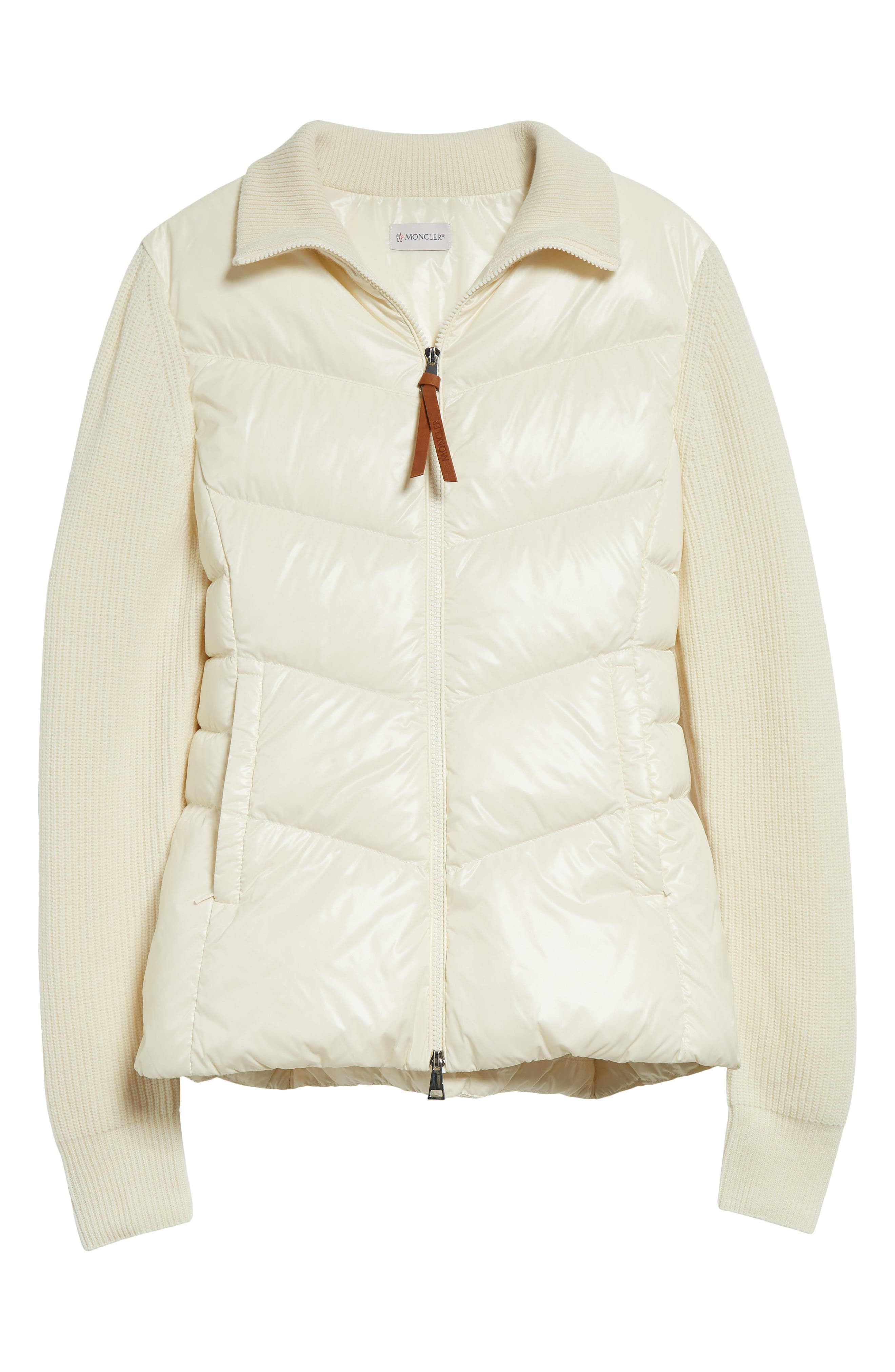 Moncler Quilted Down & Knit Cardigan in White at Nordstrom - 6