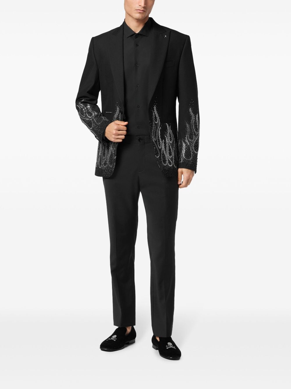 rhinestone-flame embellished blazer - 2