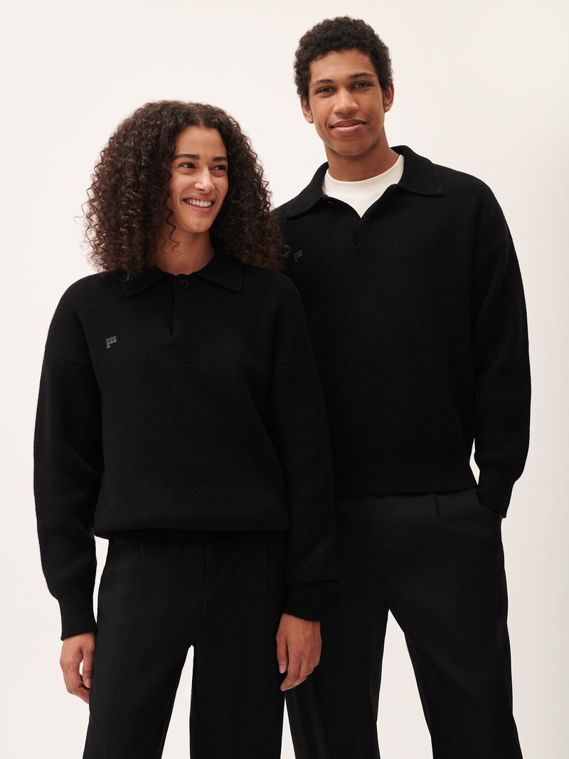 PANGAIA Womens DNA Recycled Cashmere Polo Sweater - Black outlook