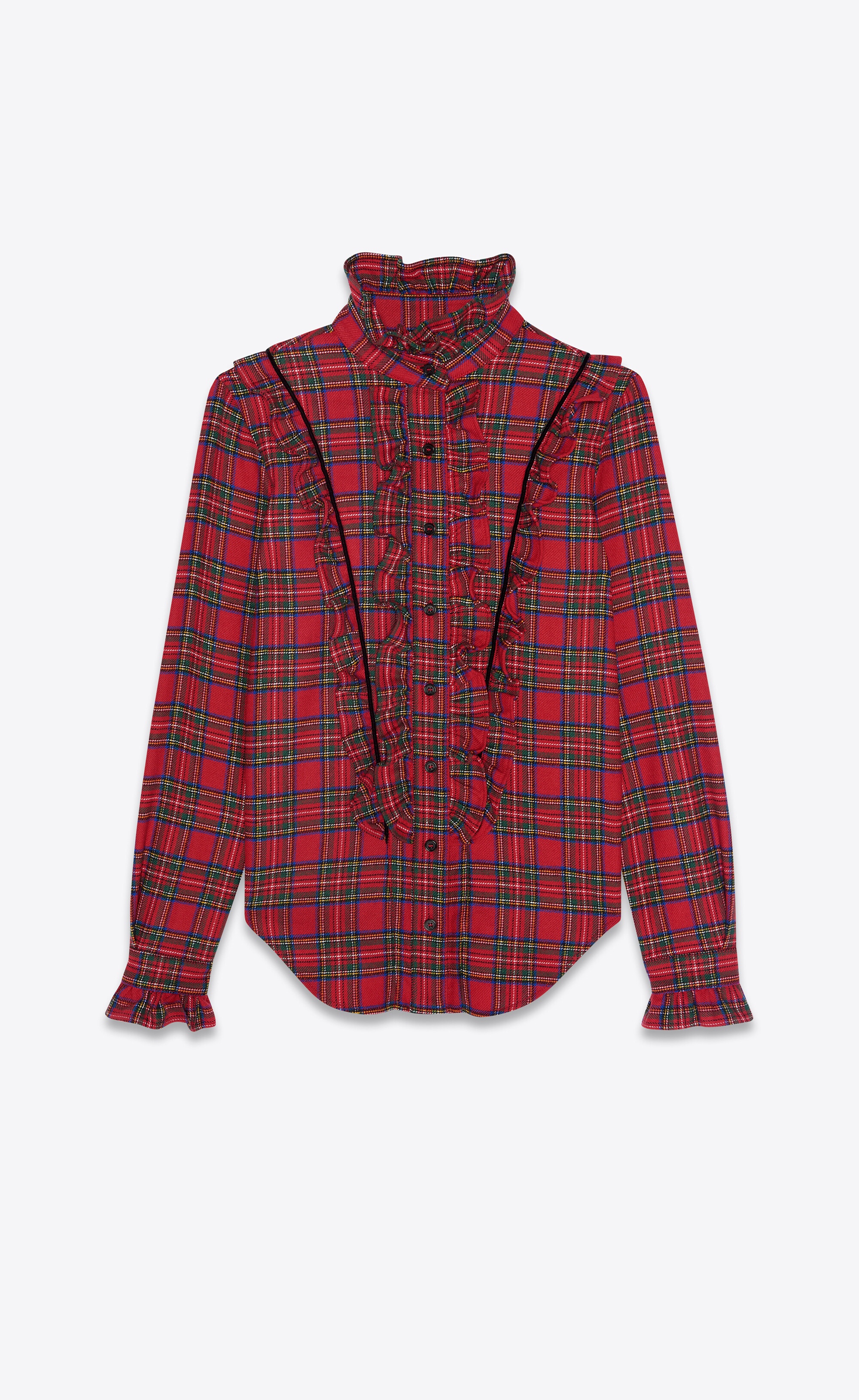 ruffled western shirt in checked wool - 1