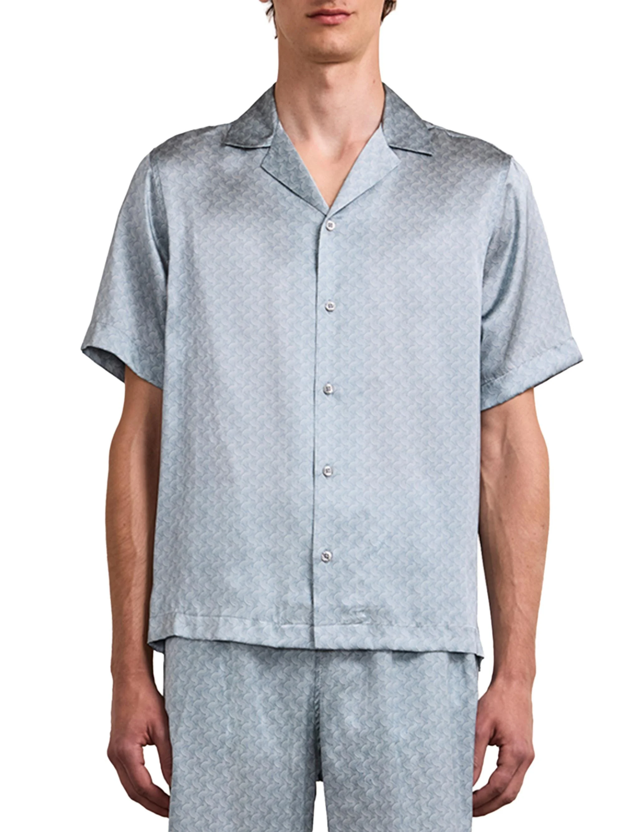 Men's Roberto Printed Silk Camp Shirt - Coastal Blue - 1
