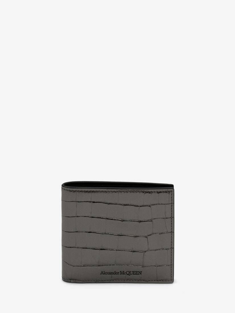 Embossed Croc Billfold Wallet in Graphite - 1