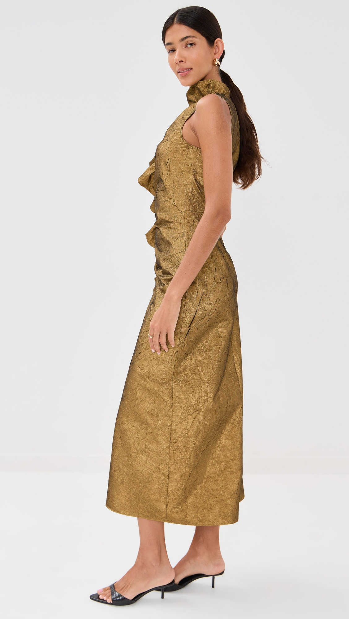 Demetria Sleeveless Ruched Front Midi Dress - 3