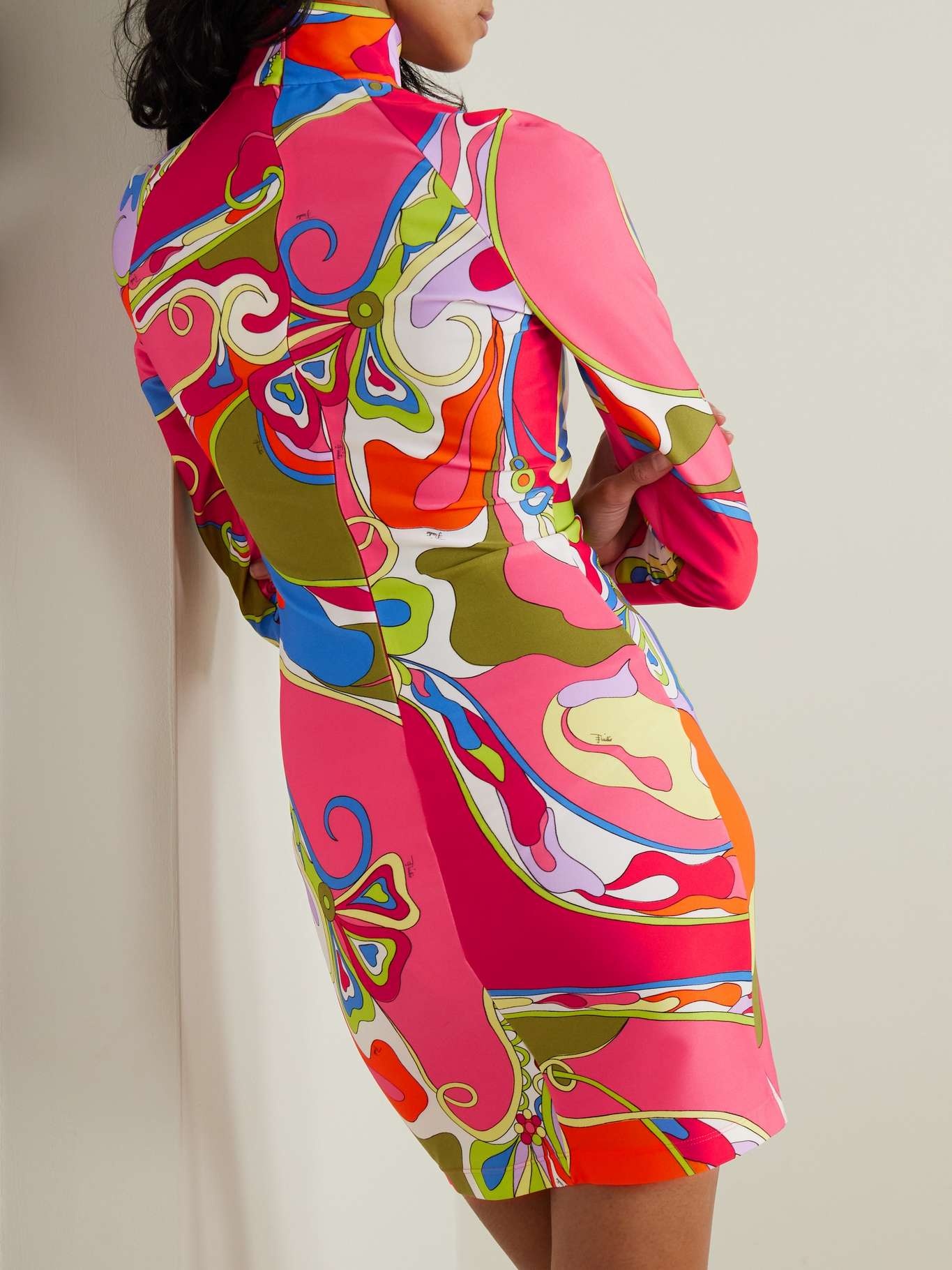 Printed stretch-twill turtleneck mini dress - 3