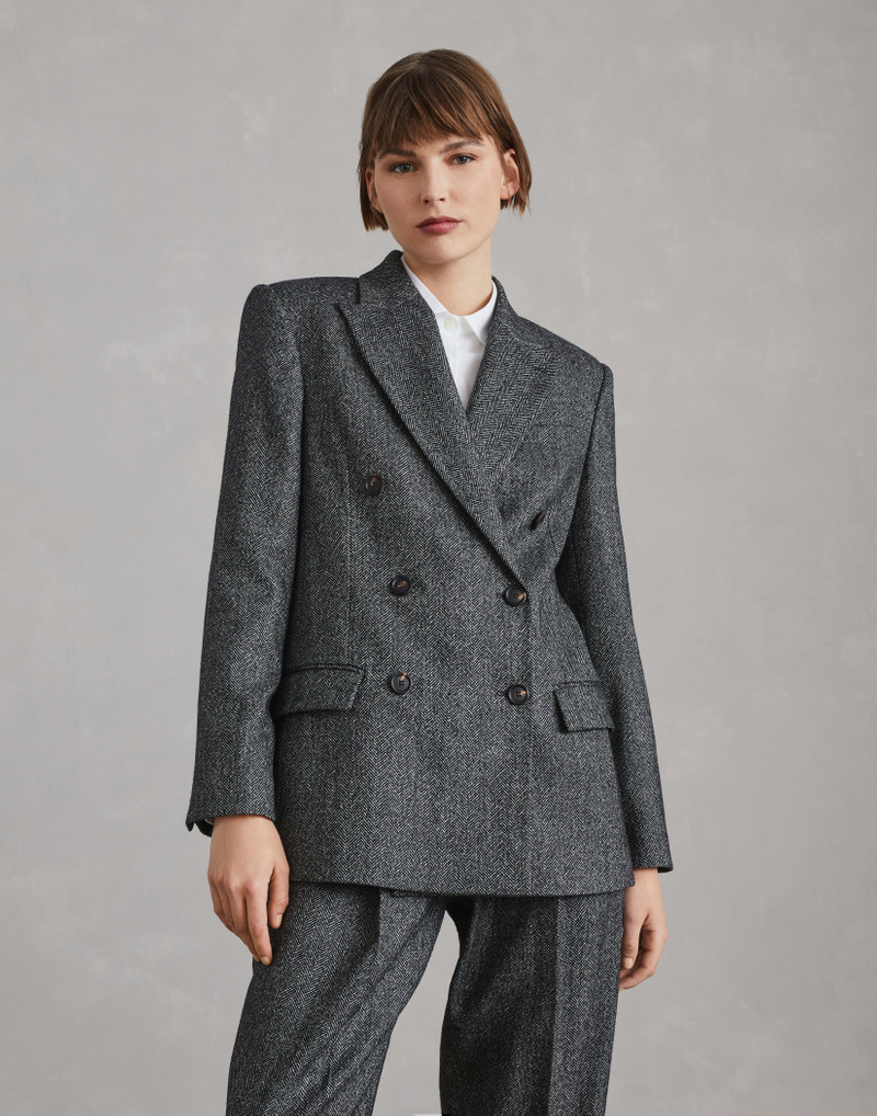 Brushed techno wool chevron blazer with monili 1