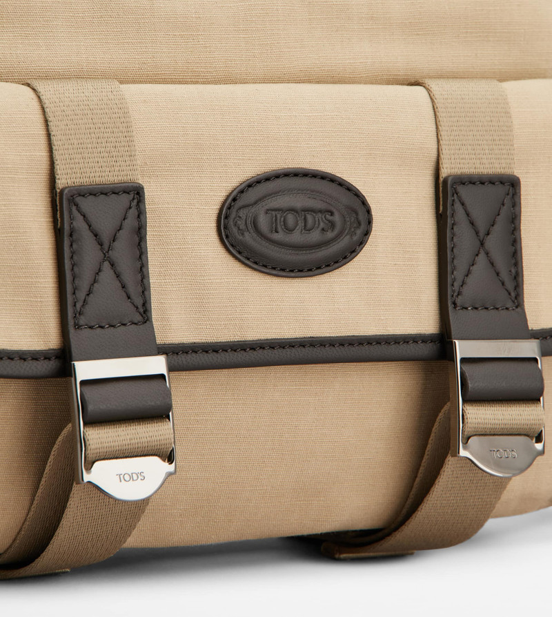 MESSENGER BAG IN FABRIC AND LEATHER MINI - BROWN, NATURAL 5