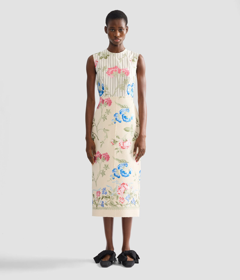 EMBROIDERED COTTON TWILL PENCIL MIDI DRESS 4