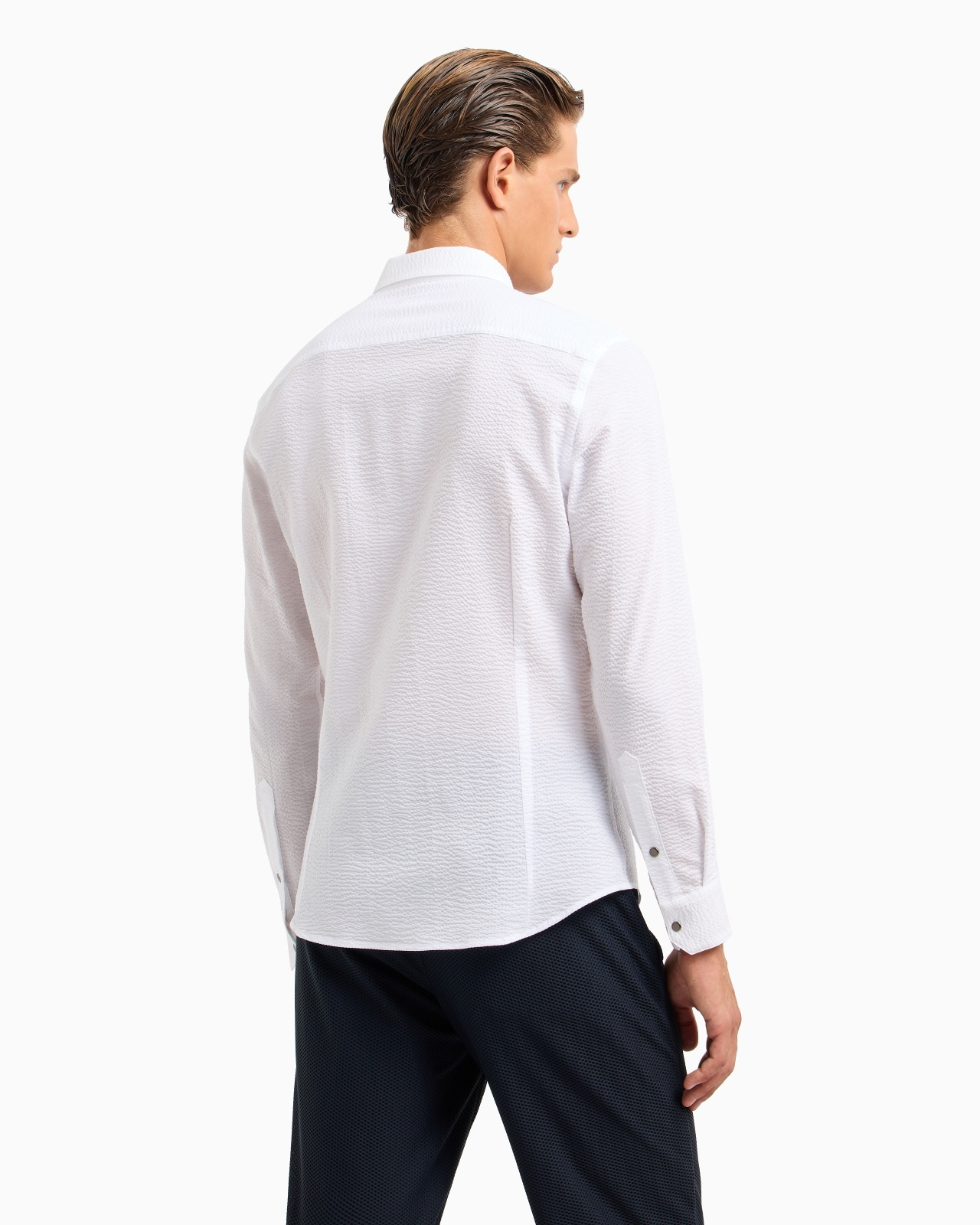 Slim-fit cotton seersucker shirt with zip - 3
