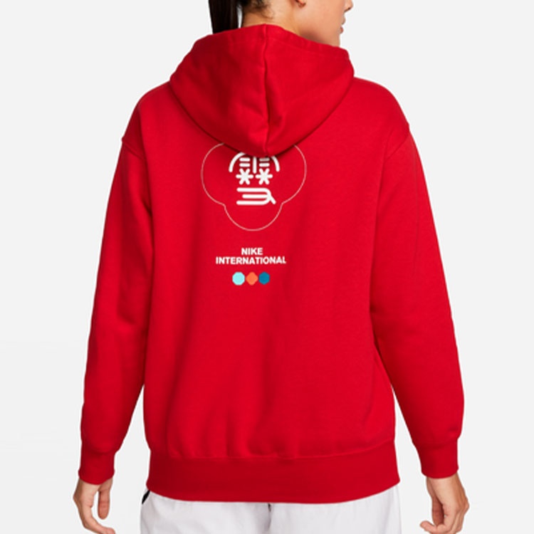 Nike WMNS Nike CNY New Year s Edition Hoodie Fleece Loose Knit Sports Gym Red DQ5368 687 REVERSIBLE