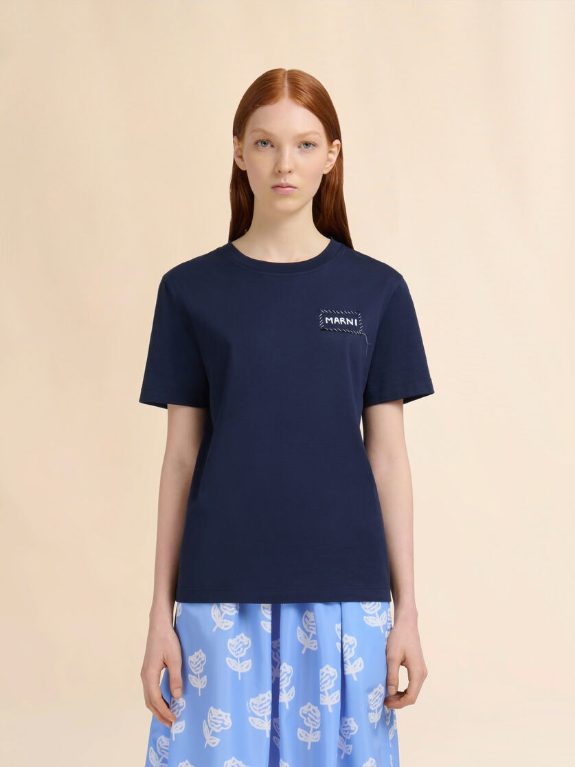 DEEP BLUE ORGANIC COTTON T-SHIRT WITH MARNI APPLIQUÉ - 2