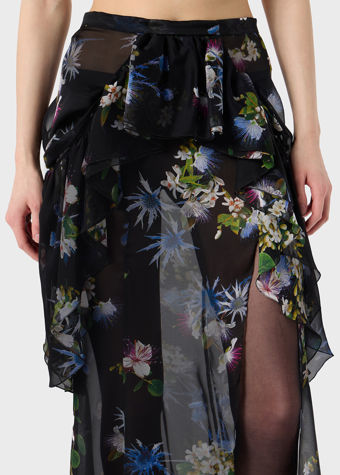 SILK CHIFFON PRINTED SKIRT WITH RUFFLES - 5