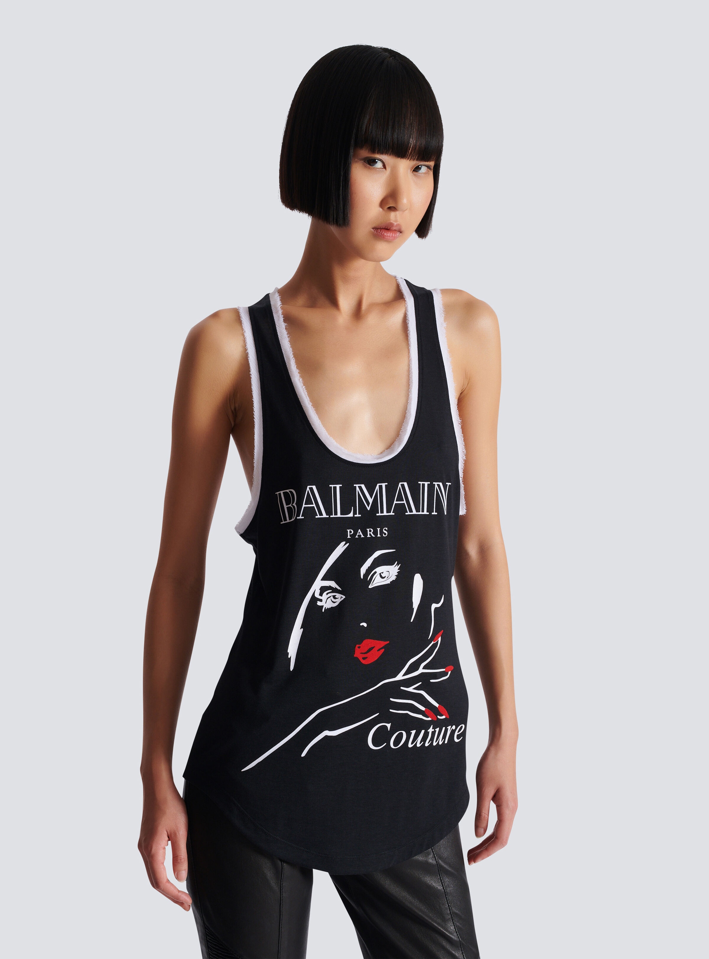 Flocked relaxed tank top with Balmain Beauty print - 6