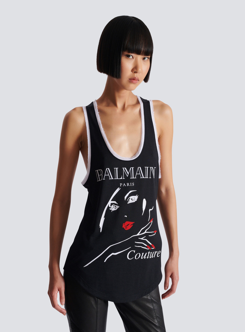 Flocked relaxed tank top with Balmain Beauty print 6