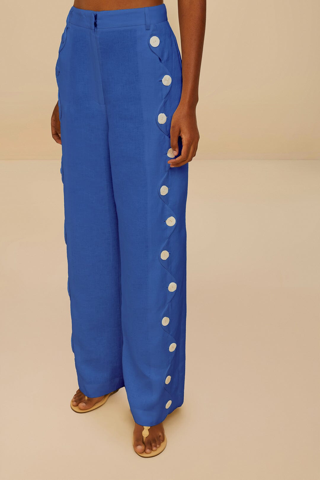 Blue High Waisted Wavy Euroflax™ Premium Linen Pants - 3
