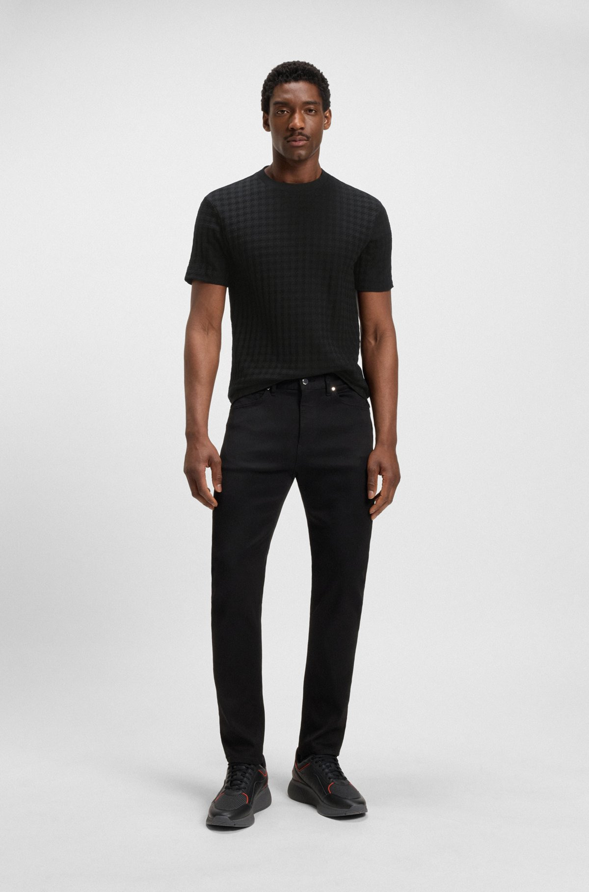 PORSCHE X BOSS HOUNDSTOOTH-PATTERNED T-SHIRT IN MERCERIZED COTTON - 4