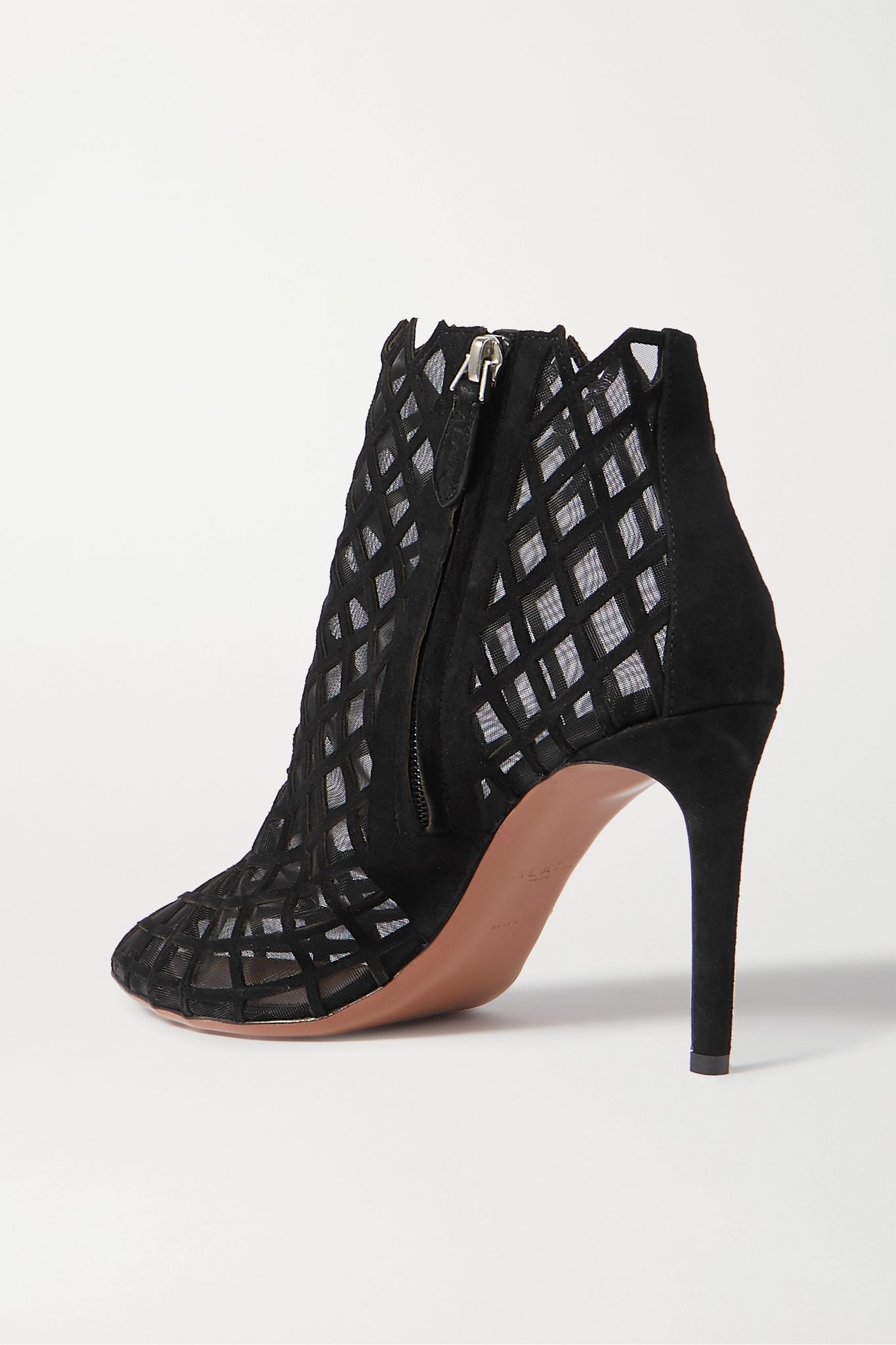 90 laser-cut suede and mesh ankle boots  - 4