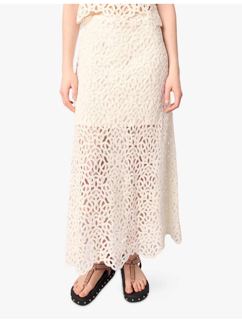Circle-Embroidered Mid-Rise Knitted Midi Skirt - 3