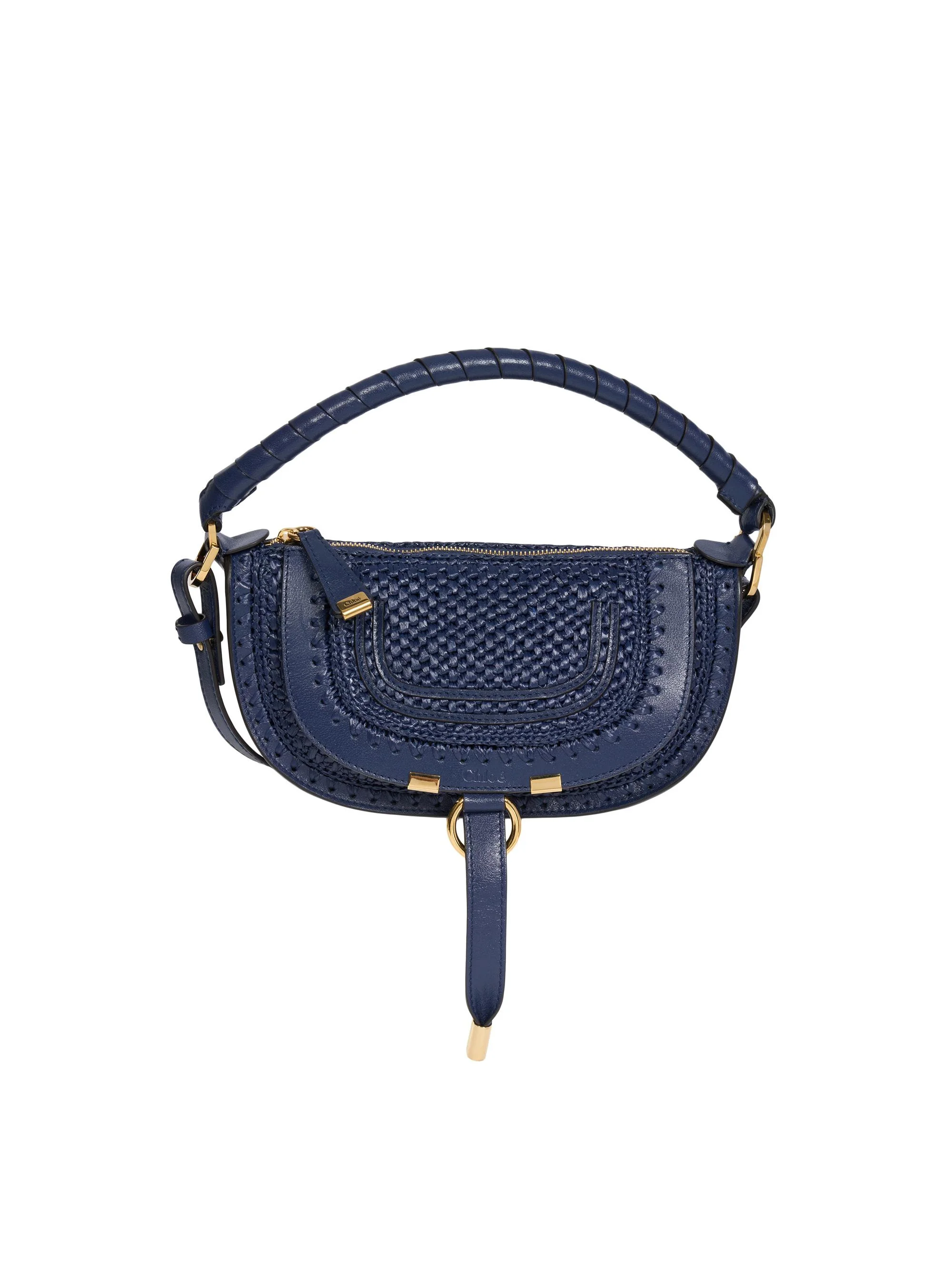 Women's Marcie Leather-Trim Raffia Shoulder Bag - Parisian Night - 1