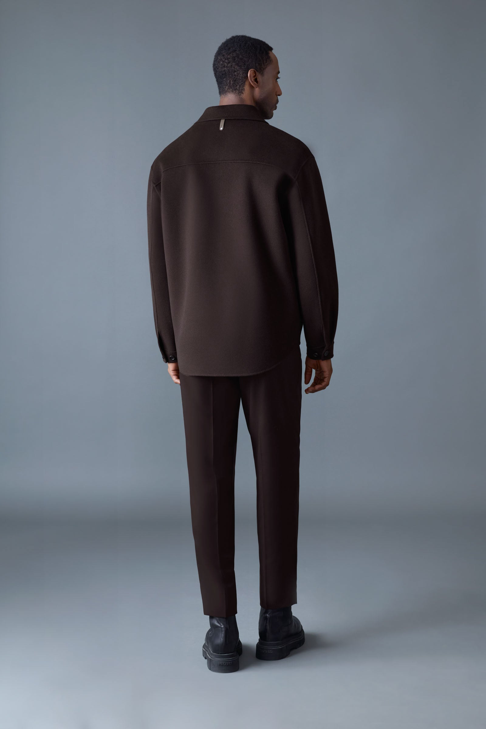 EMMANUEL Double-face wool overshirt with leather patch pocket - 4