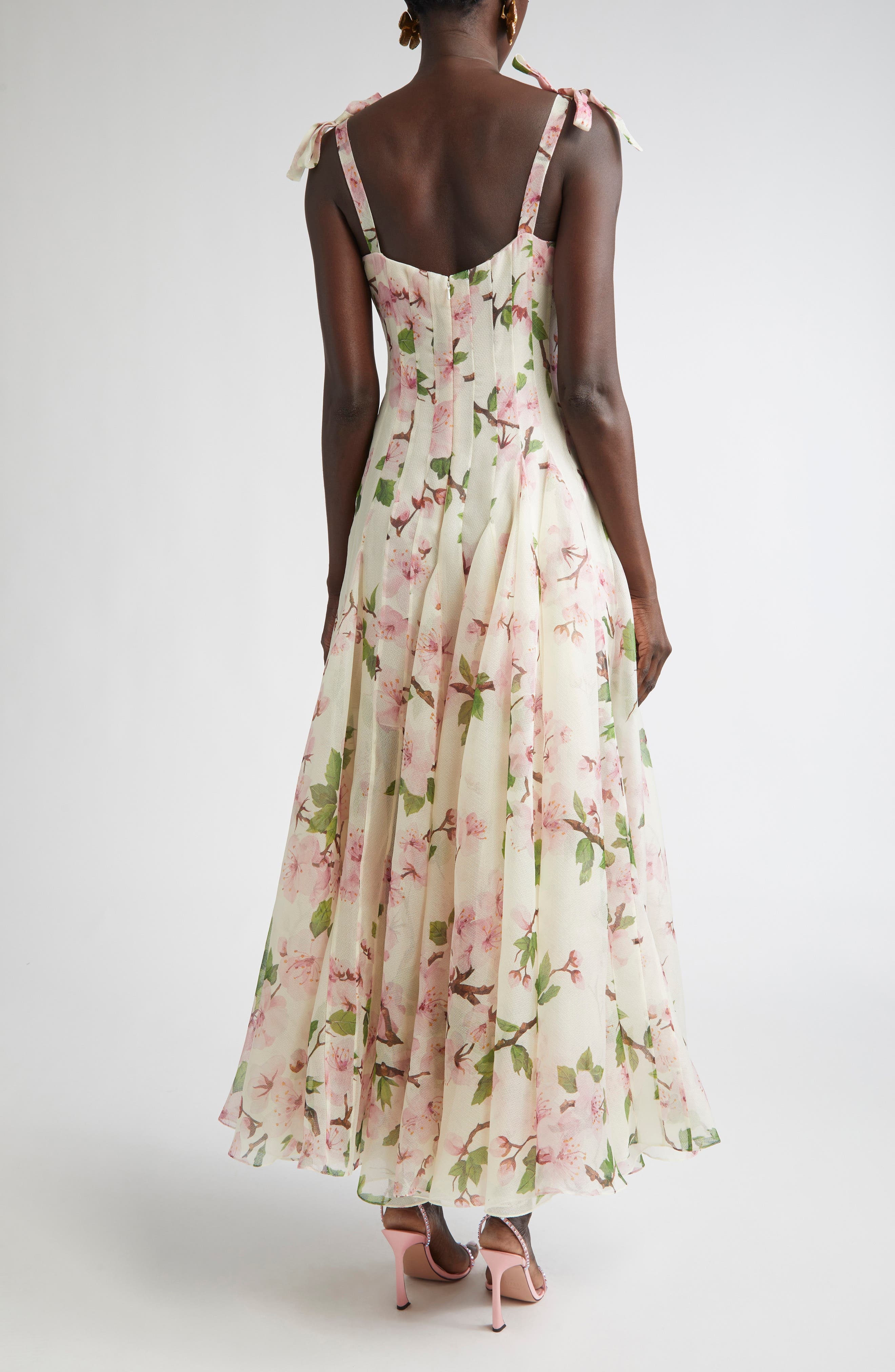 Oscar de la Renta Cherry Blossom Print Pleated Organza in Pink/Ivory at Nordstrom - 2