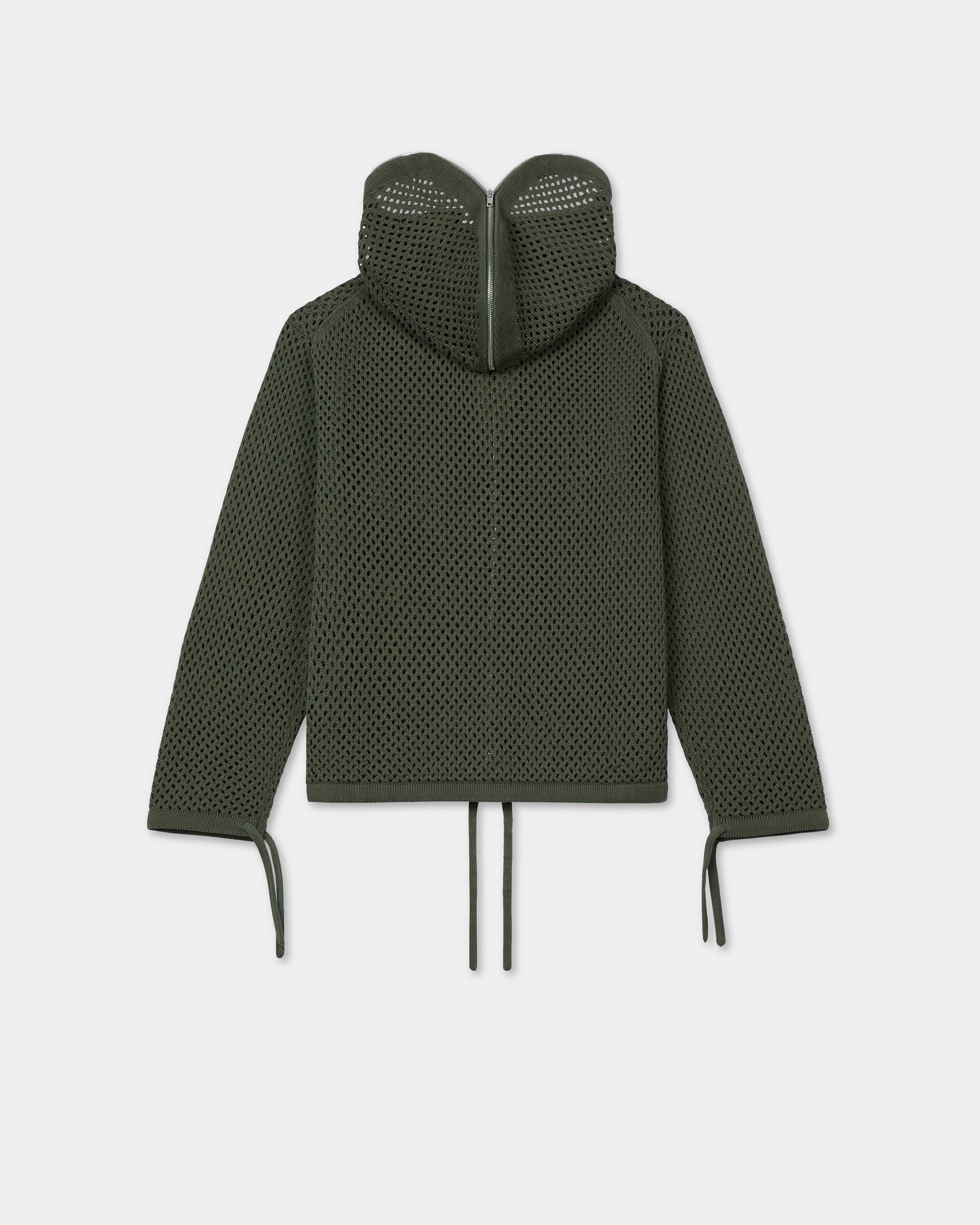 Embroidered zip-up knitted hooded sweatshirt in cotton mesh - 4