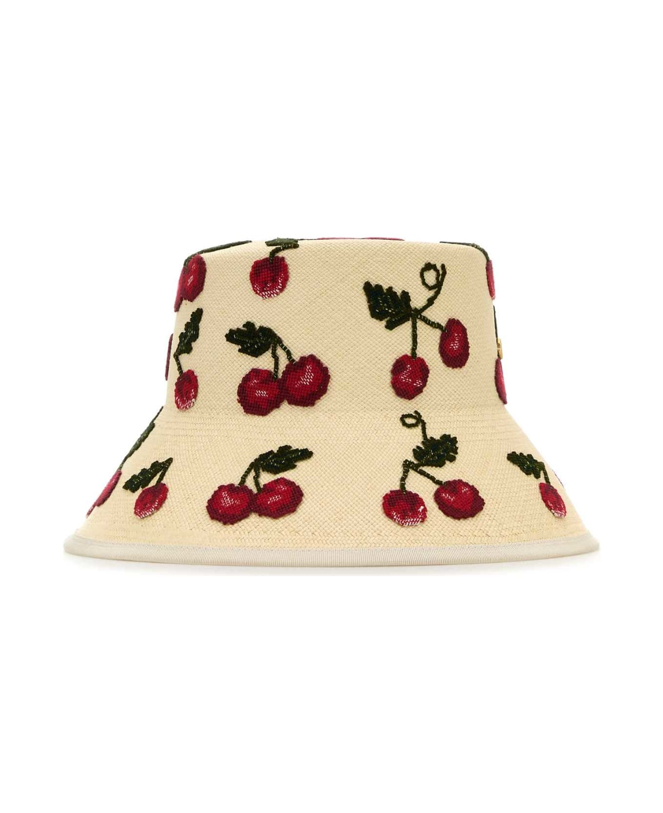 Embroidered Straw Cherryfic Hat - 2