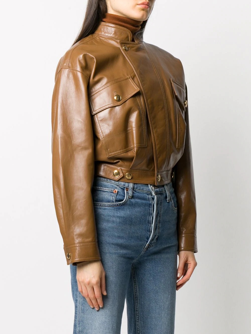 cropped lambskin jacket - 3