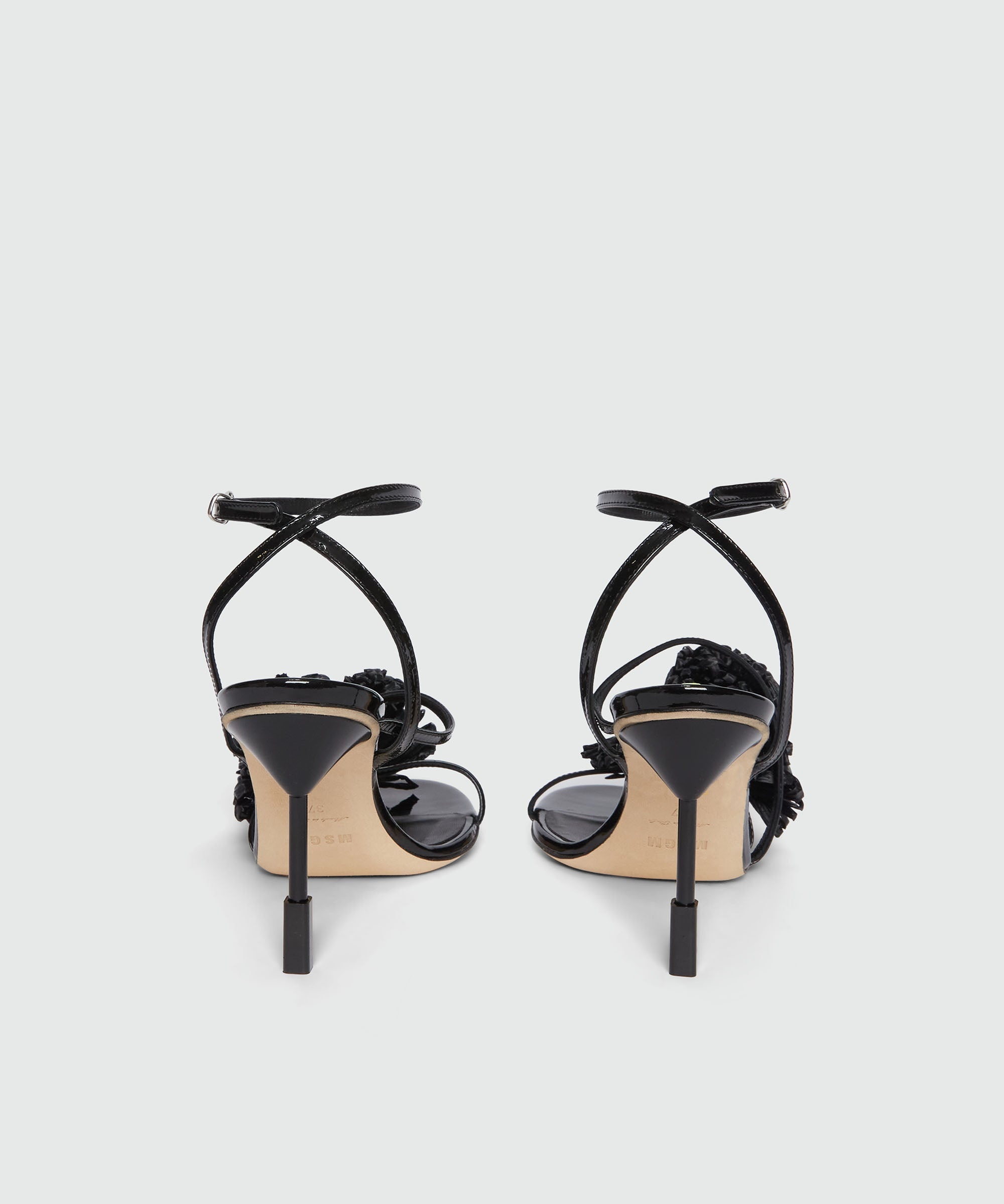 Black patent leather sandals with raffia detail and iconic MSGM heel - 2