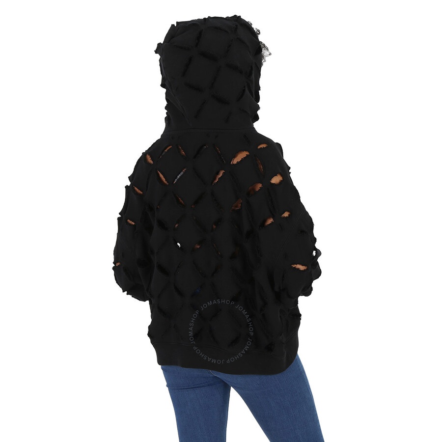 Versace Ladies Black Cut-Out Detail Distressed Hoodie - 6