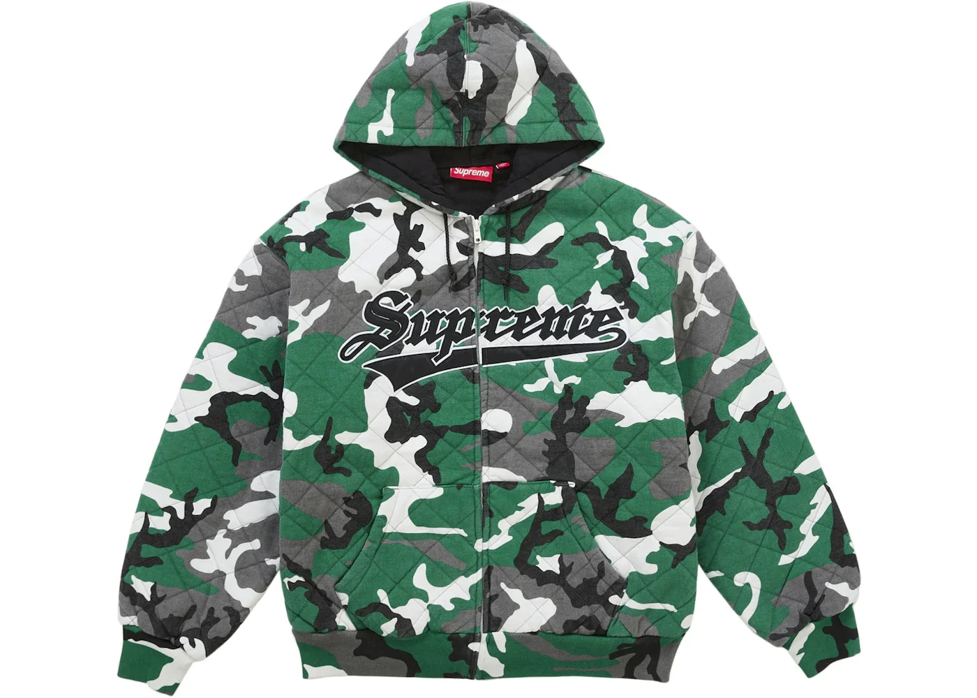 Supreme Quilted Zip Up Hooded Sweatshirt Green Camo - 1