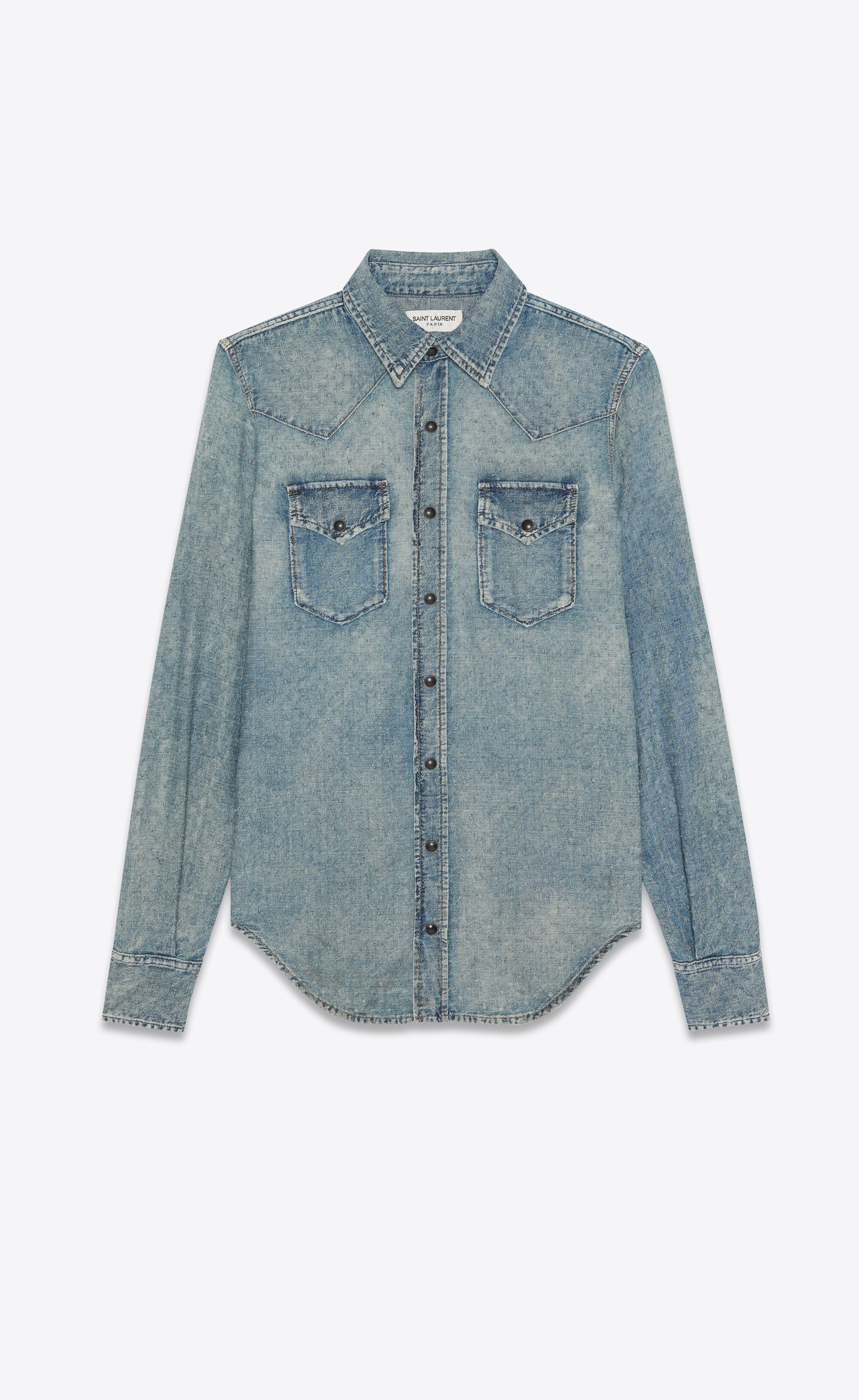 western shirt in dirty medium vintage blue denim - 1