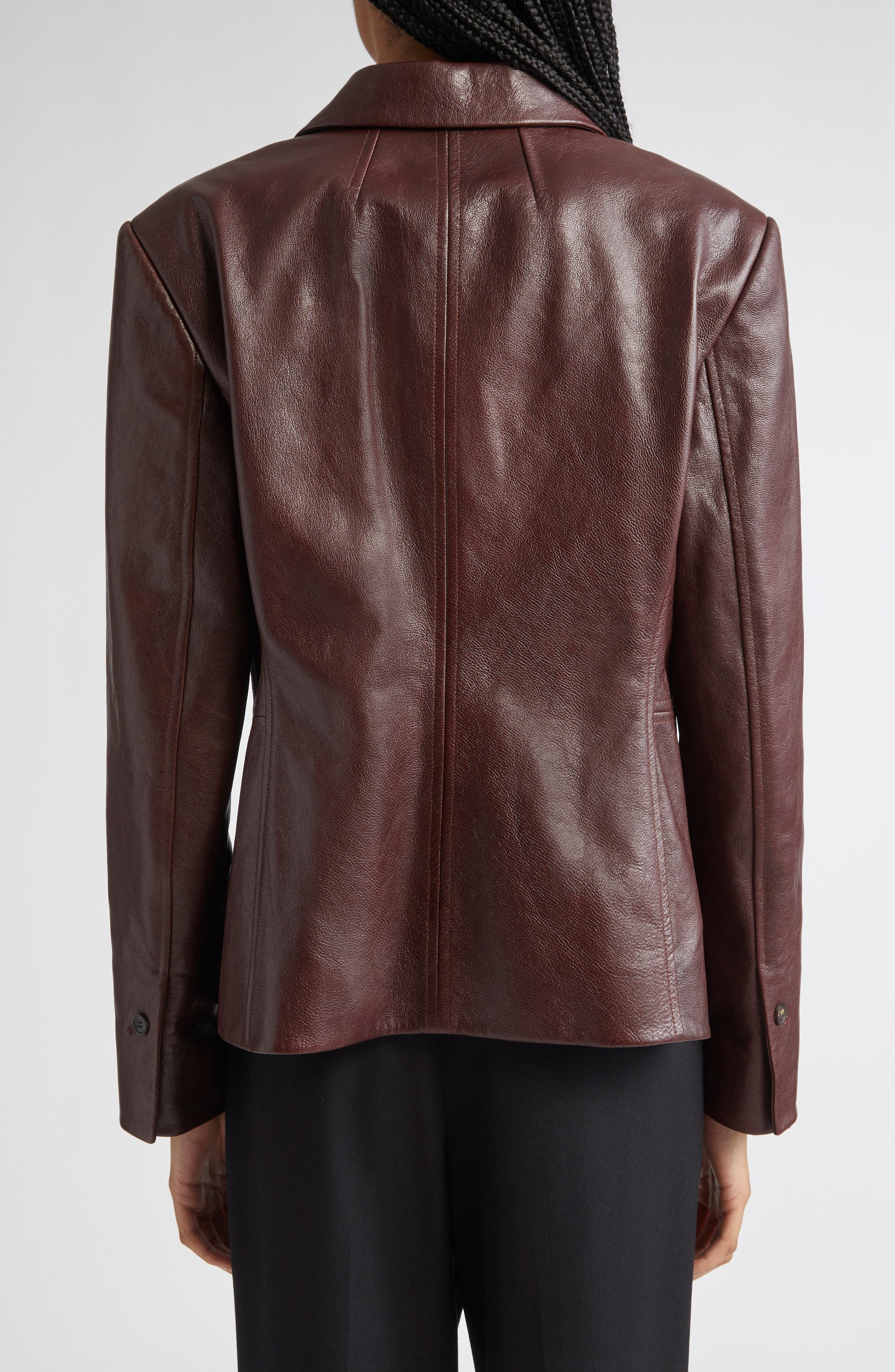 FERRAGAMO Tailored Leather Blazer in Dark Brown at Nordstrom - 2