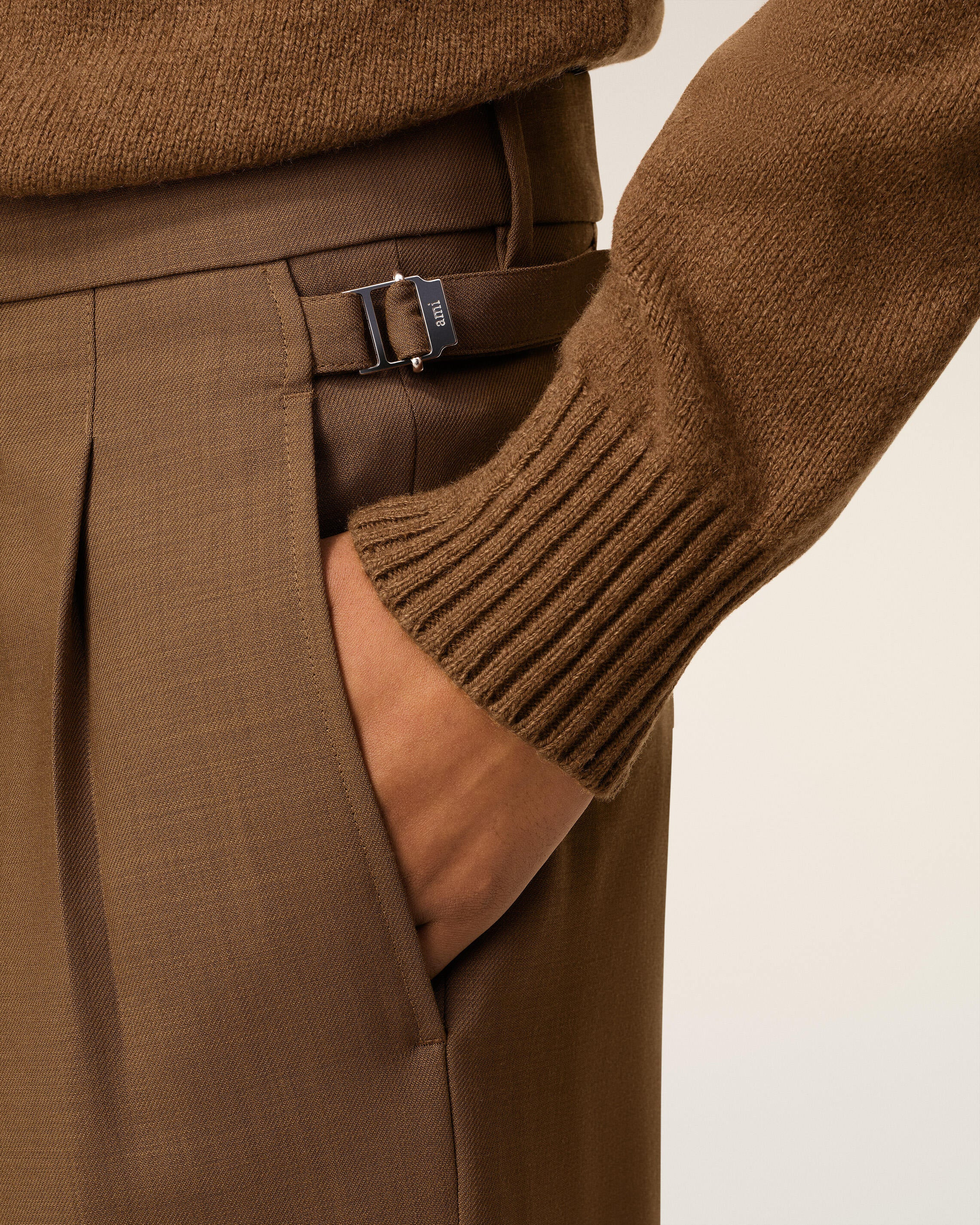 BROWN WOOL TABS WIDE TROUSERS - 5