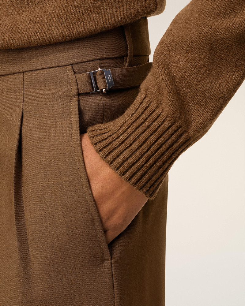 BROWN WOOL TABS WIDE TROUSERS 5