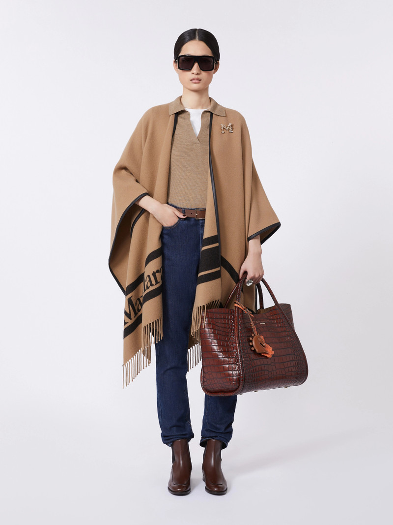 ARIS Jacquard wool poncho - CAMEL 1
