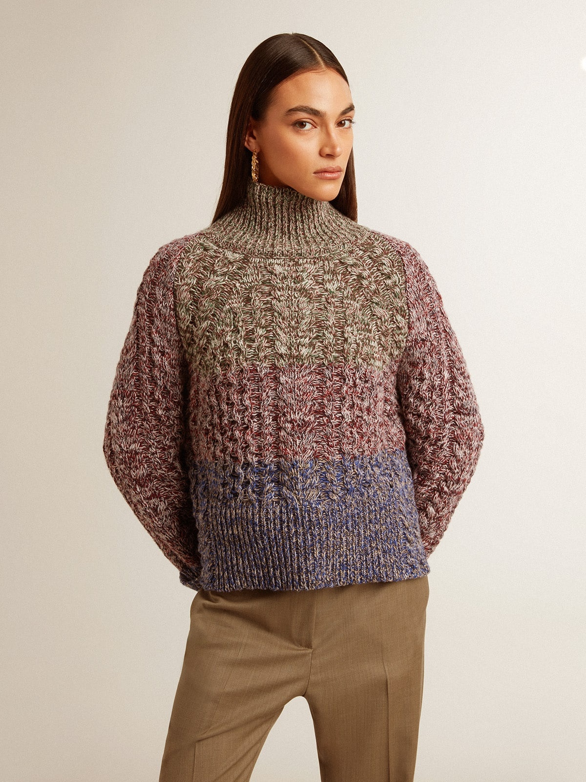 Women's multicolored high neck sweater with mouliné yarn - 3