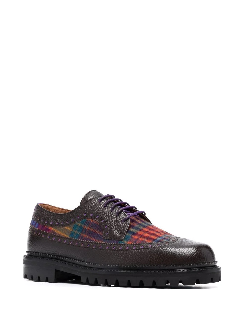 Check-Pattern lace-Up leather shoes - 2