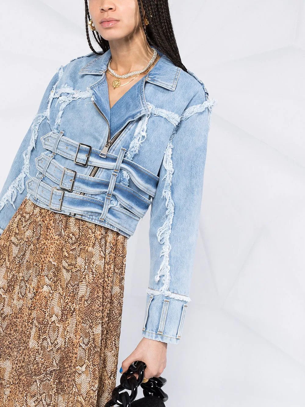 distressed effect denim jacket - 5