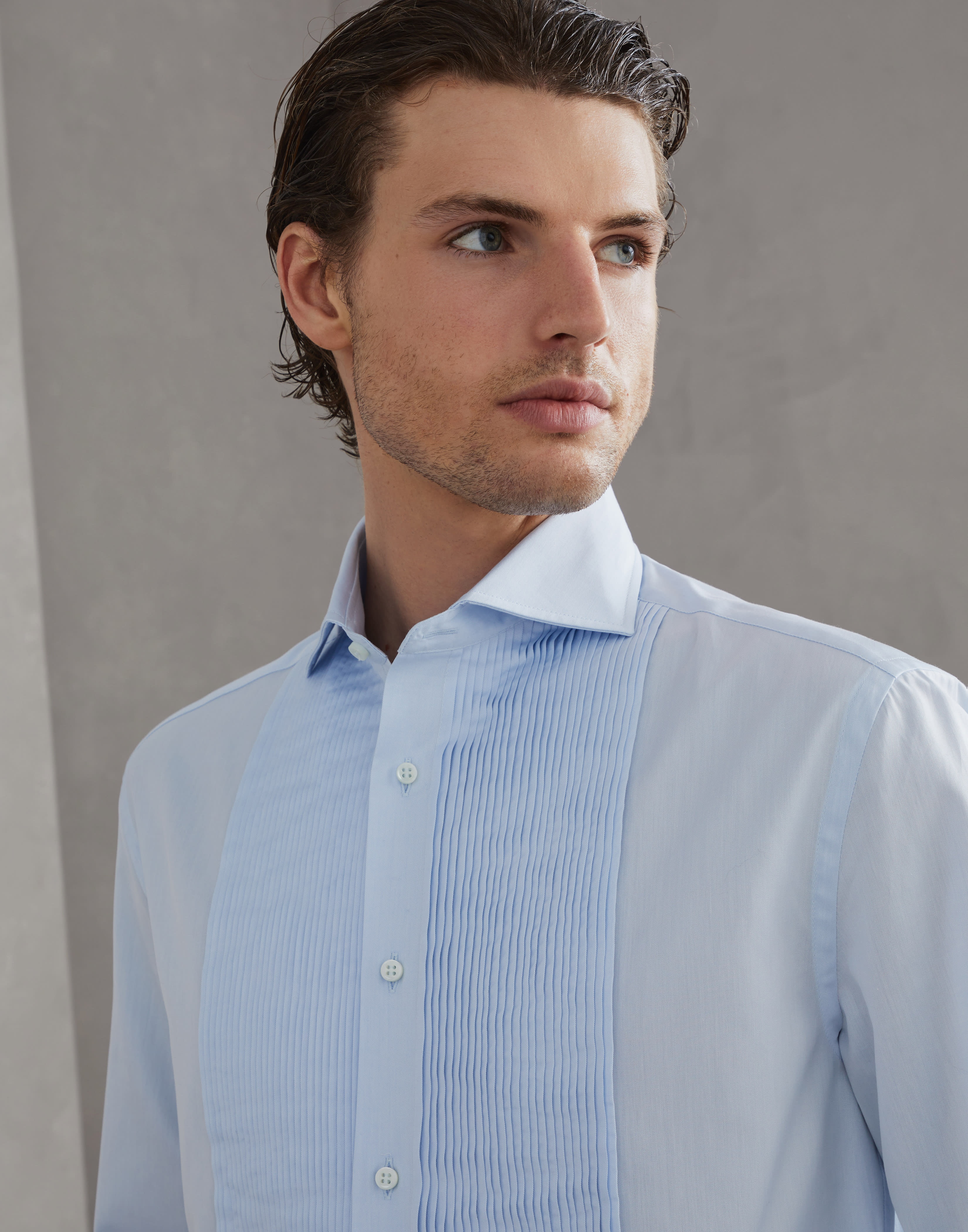 Twill slim fit tuxedo shirt with pleated bib, spread collar and French cuffs - 3