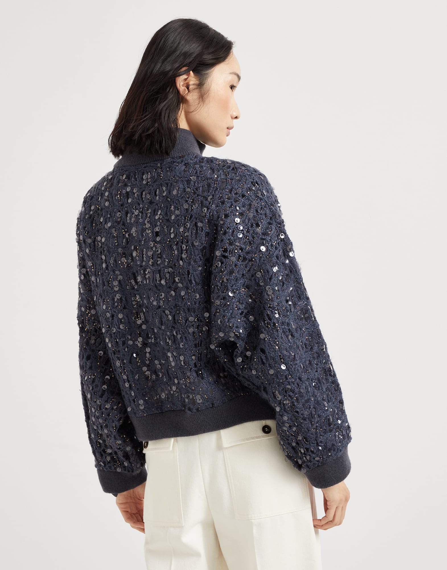 Dazzling croc embroidery cardigan in mohair, silk and linen - 2