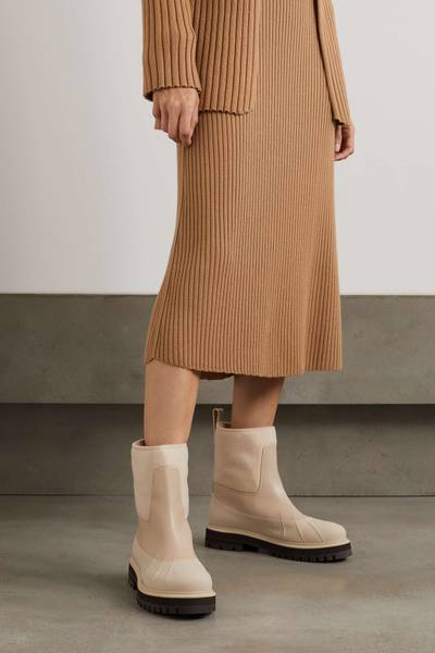 Loro Piana Regent cashmere and silk-blend fleece and leather ankle boots outlook