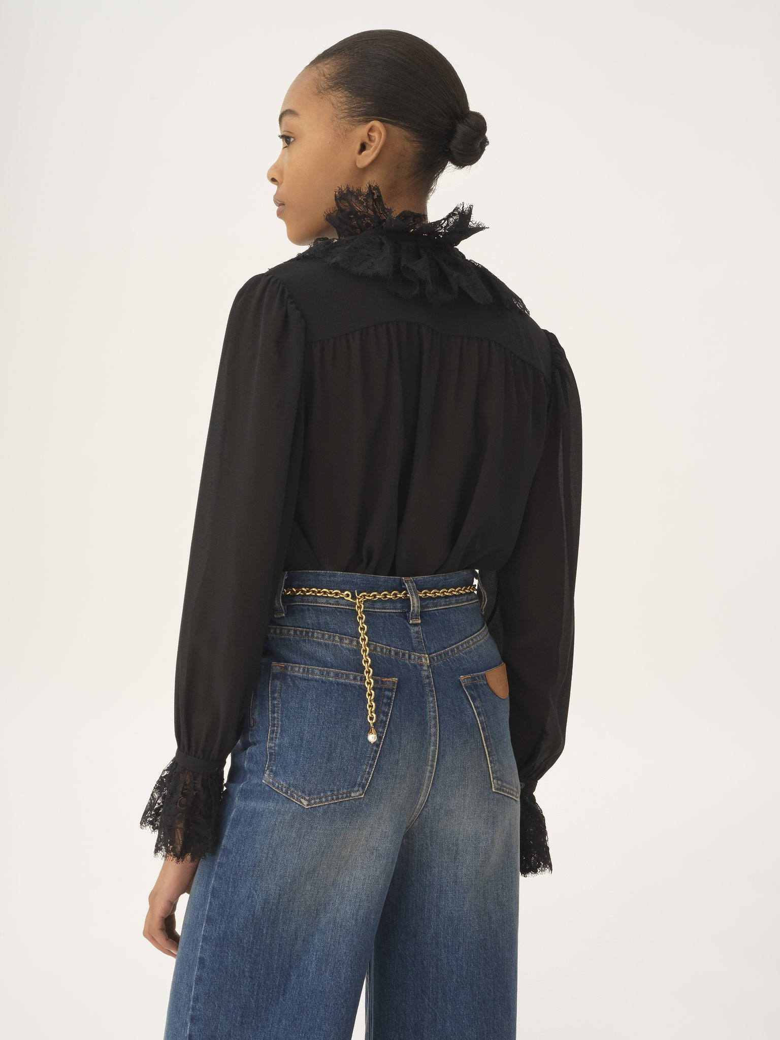 FLUID BLOUSE IN SILK GEORGETTE & LACE - 5