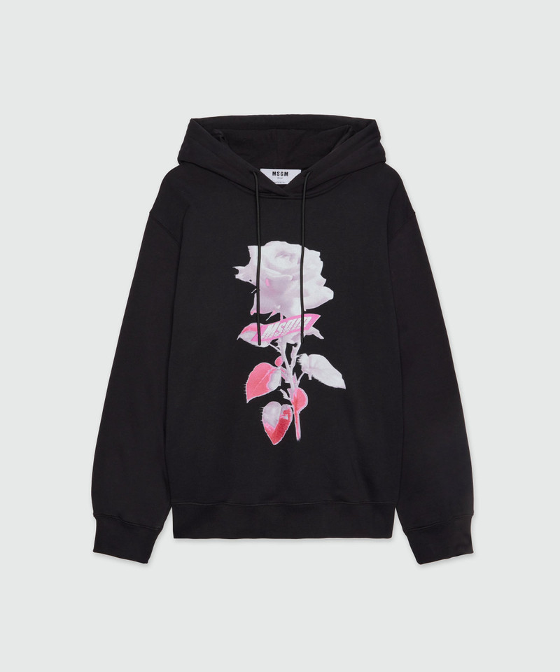 Black cotton hoodie with MSGM graphics 1